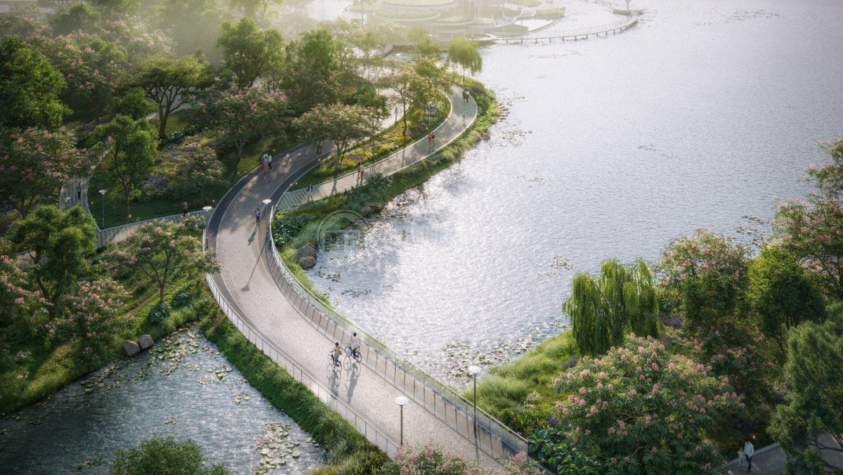 Nhà sáng lập Ecopark ra mắt dự án Eco Retreat phía tây TP.HCM 5 Cung đường tắm rừng đặc sắc dài 8km ven mặt nước. Ảnh phối cảnh dự án